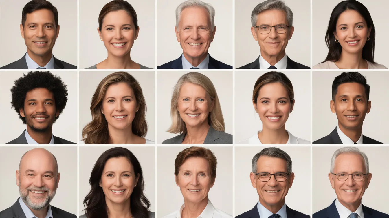 The image features a grid of professional headshots showcasing diverse team members against matching clean backgrounds, all captured with consistent lighting and framing to ensure studio quality results. This collection reflects the brand consistency and polished presentation typical of headshots for remote teams, making it ideal for employee directories or company websites.